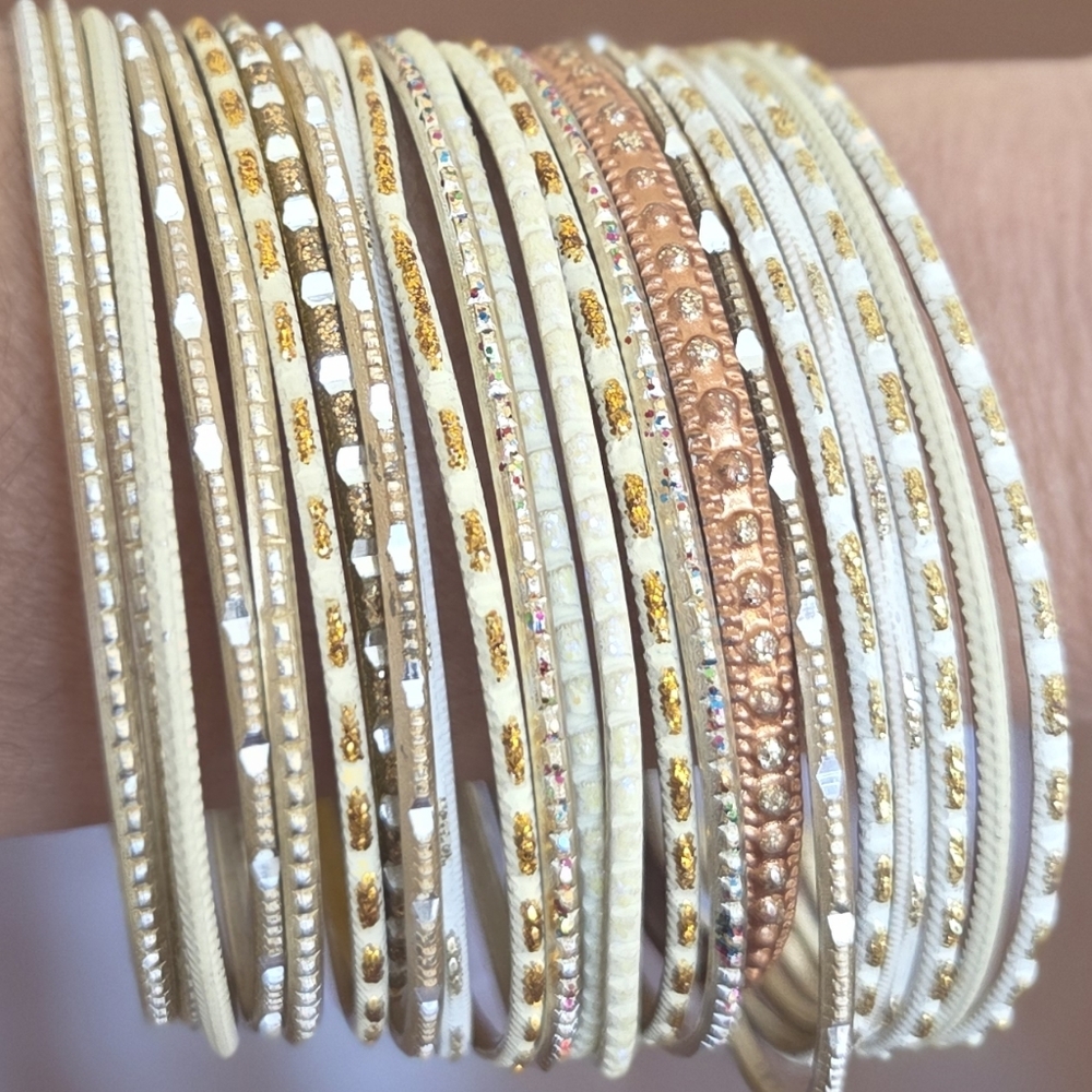 Elegant Gold and Cream Bangle Set
